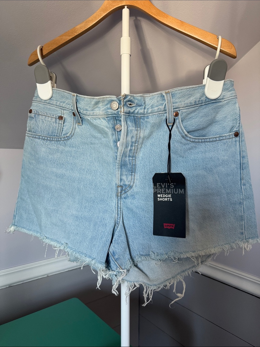 Levi's Premium Light Blue Distressed Wedgie Denim Cutoff Shorts Size: 32 NWT’s
